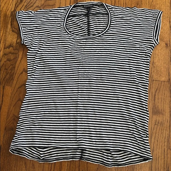 Express Black and White Horizontal Striped Basic T-Shirt Women’s Size XS - Picture 2 of 5